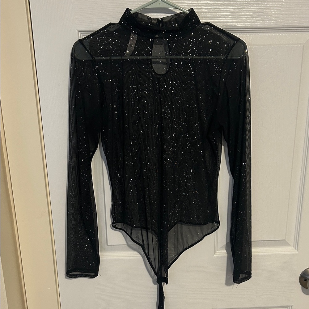 Auden Black Sparkle Sheer Blouse